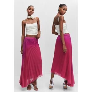 MANGO Pleated Asymmetric A-Line Midi Skirt Fuchsia Pink Women's Size US 10 NWT